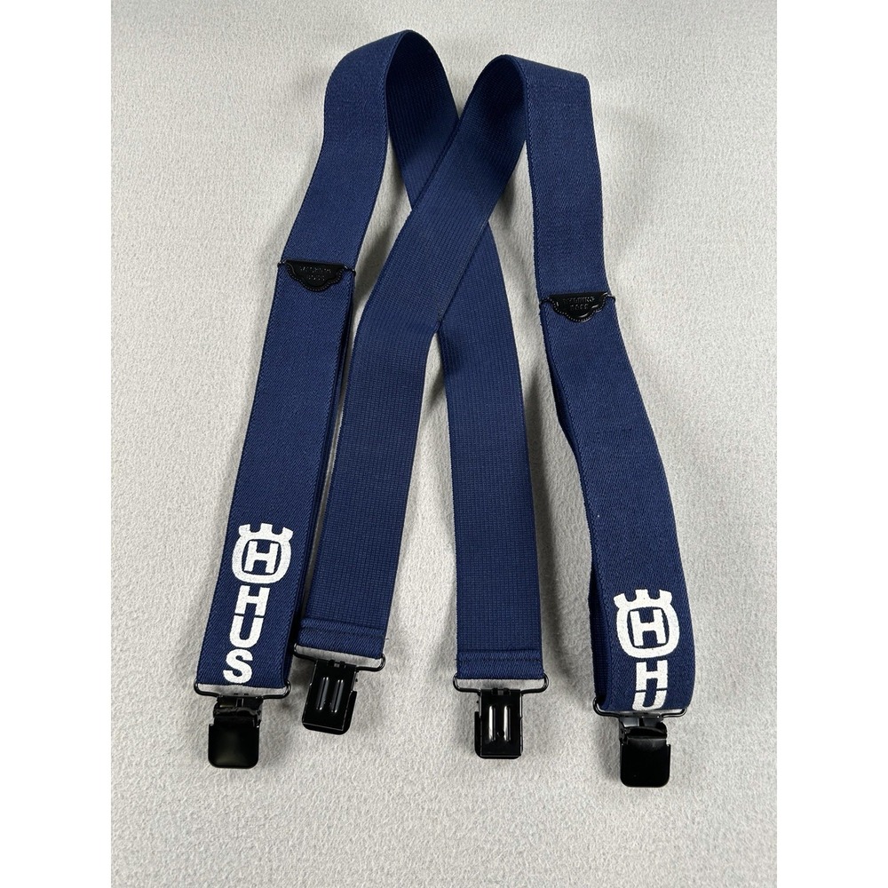 Genuine Husqvarna Suspenders Blue Logo Alligator Clips EXCELLENT
